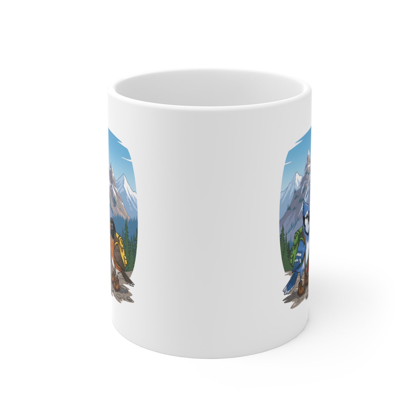 Blue Jay Cardinal Robin on a Hike Mug for Hiking Lovers & Bird Watchers 11oz