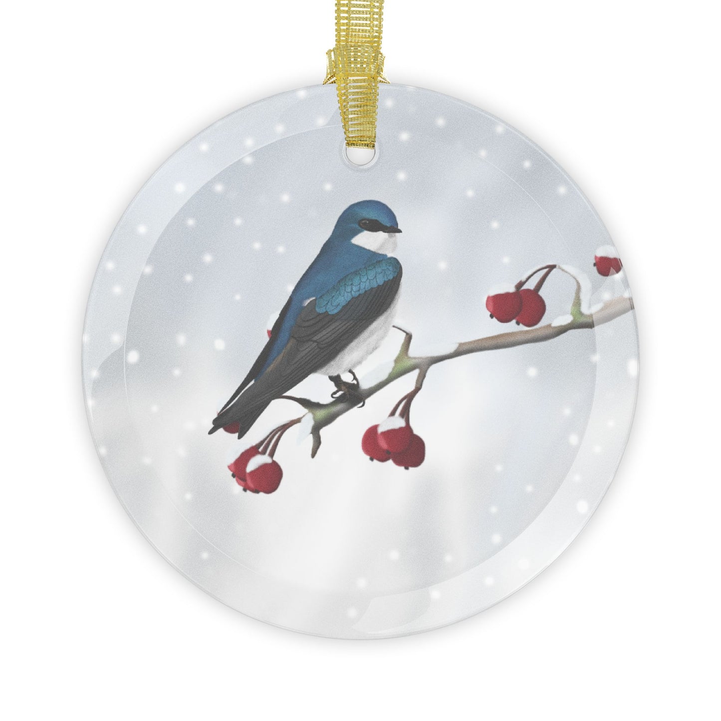 Tree Swallow Snow Bird Christmas Glass Ornament