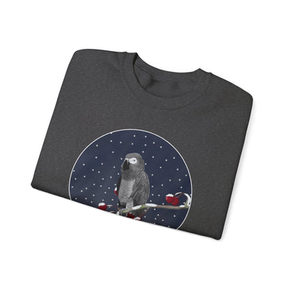 Grey Parrot on a Winter Branch Birdwatcher Christmas Bird Sweatshirt