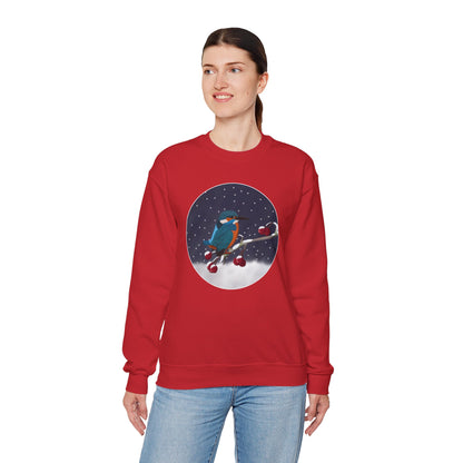 Kingfisher on a Winter Branch Birdwatcher Christmas Bird Sweatshirt