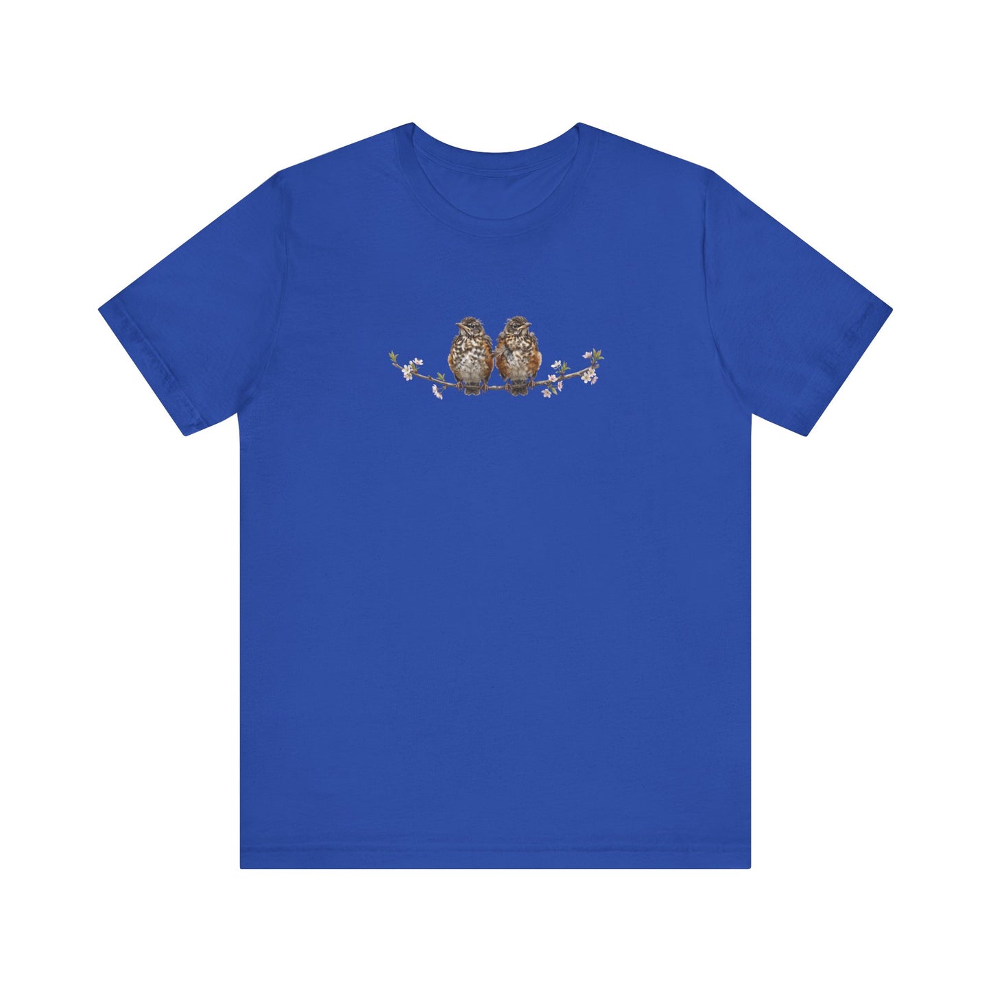 American Robin Fledgling T-Shirt | Spring Blossoms Unisex Graphic Tee for Bird Watchers