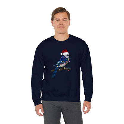 Blue Jay with Fairy Lights Santa Claus Christmas Bird Sweatshirt