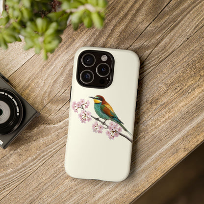 Bienenfresser Handyhülle in Cremeweiß | Florales Kirschblüten Vogel-Motiv für iPhone & Google Pixel