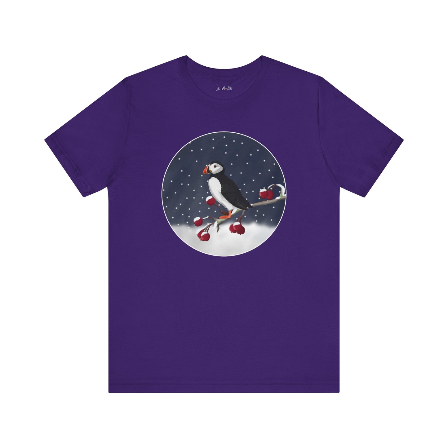 Puffin on a Winter Branch Birdwatcher Christmas Bird T-Shirt