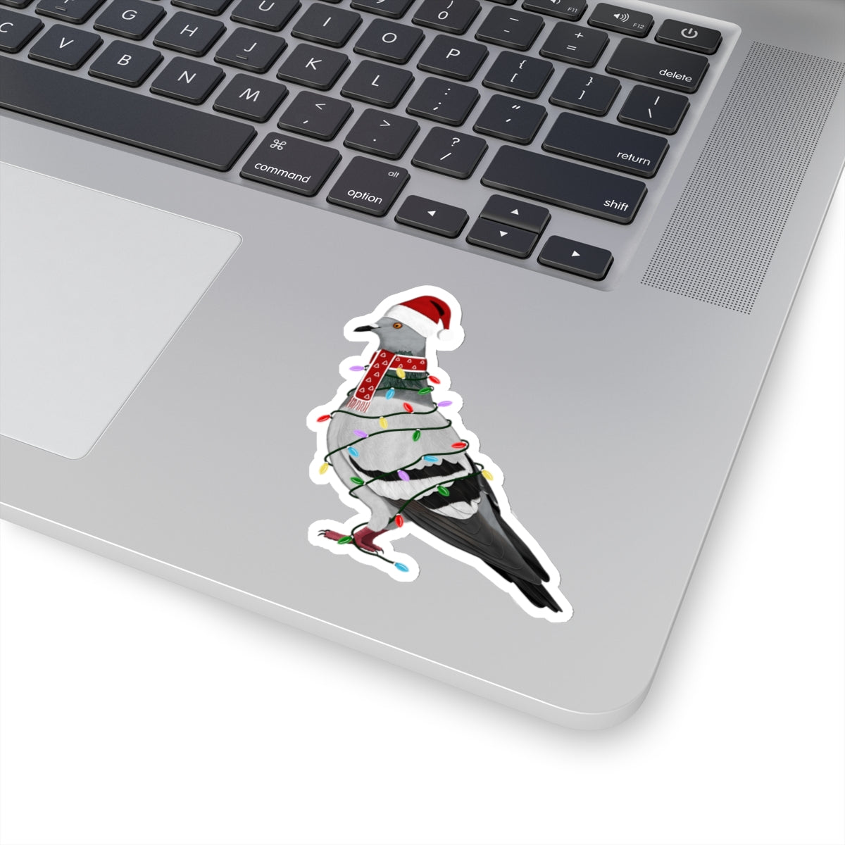 Pigeon with Fairy Lights Santa Claus Hat and Scarf Christmas Bird Sticker