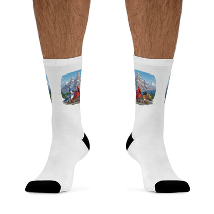 Blue Jay Cardinal Robin on a Hike Bird Socks White for Bird and Hiking Lovers One Size