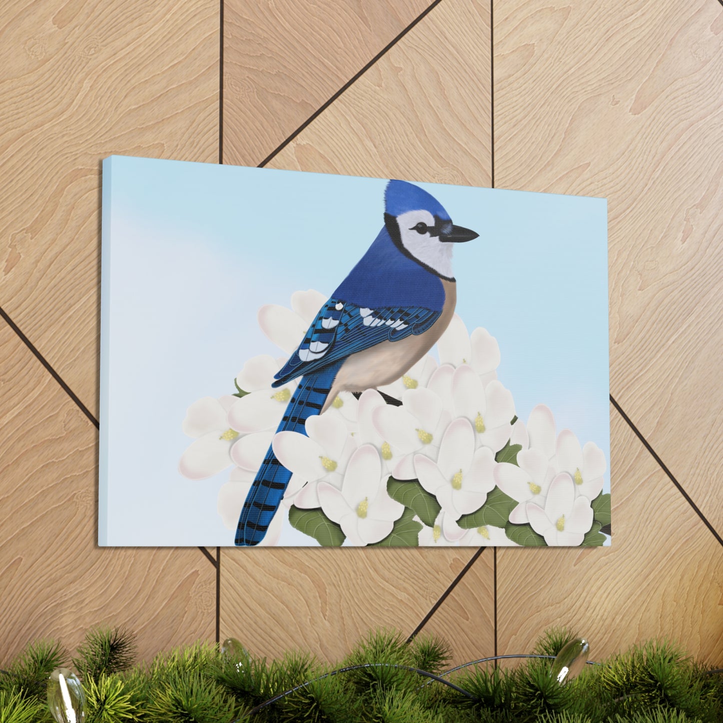 Blue Jay in Apple Blossoms Bird Canvas Gallery Wrap