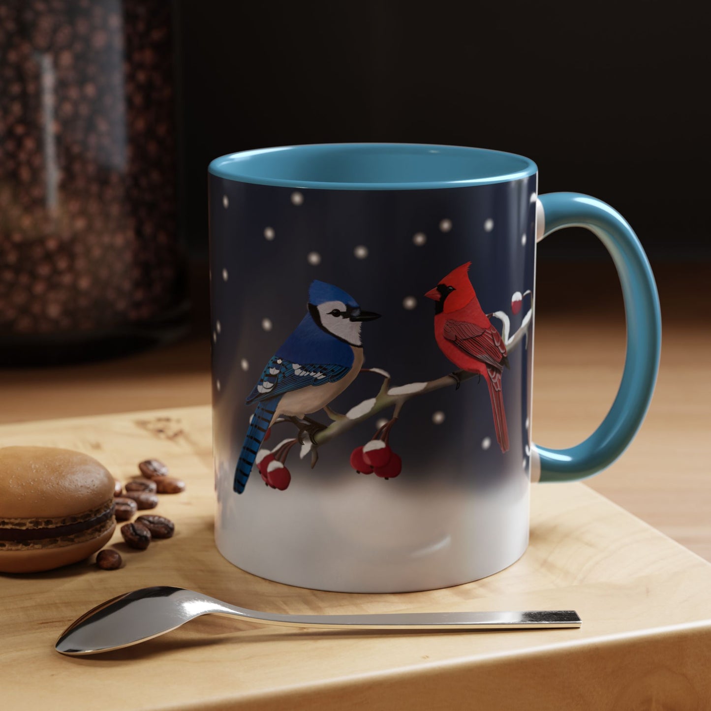 Blue Jay and Cardinal Bird Coffee Mug | Ceramic Christmas Gift for Bird Lovers