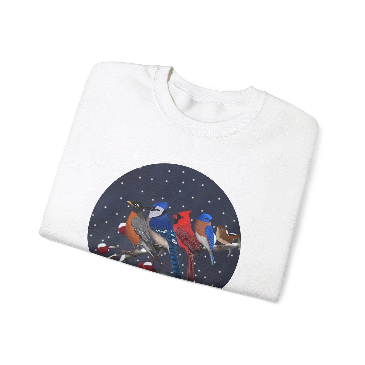 Blue Jay Robin Cardinal Bluebird Wren on a Winter Branch Christmas Bird Sweatshirt