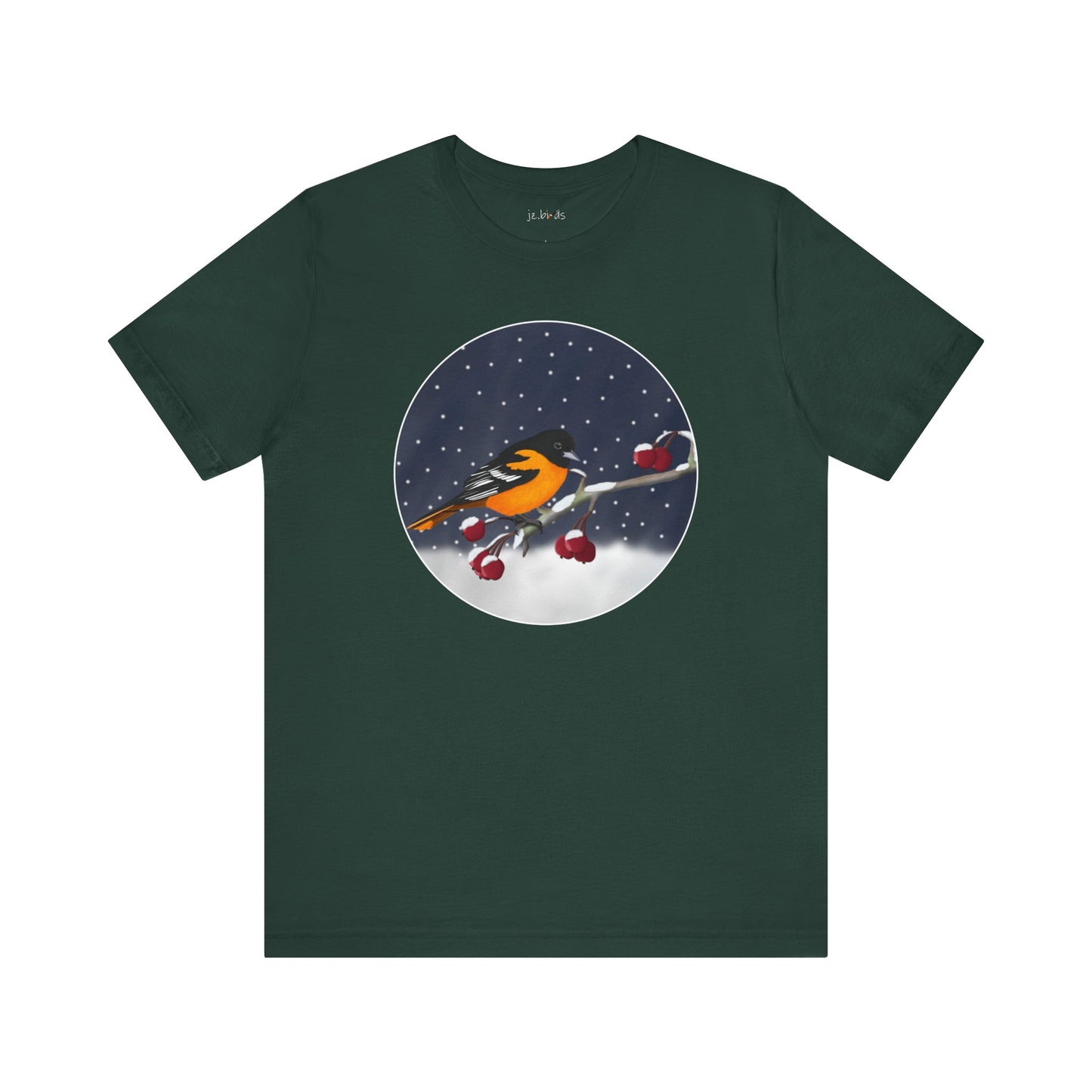 Baltimore Oriole on a Winter Branch Birdwatcher Christmas Bird T-Shirt