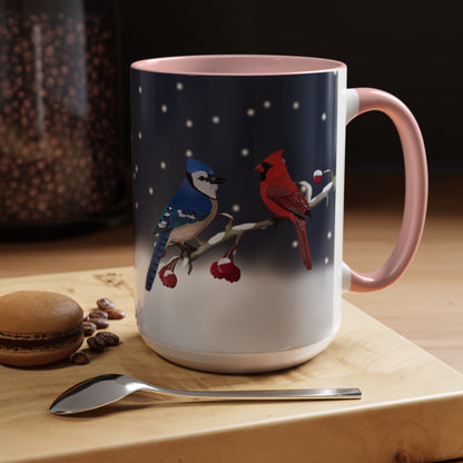 Blue Jay and Cardinal Bird Coffee Mug | Ceramic Christmas Gift for Bird Lovers