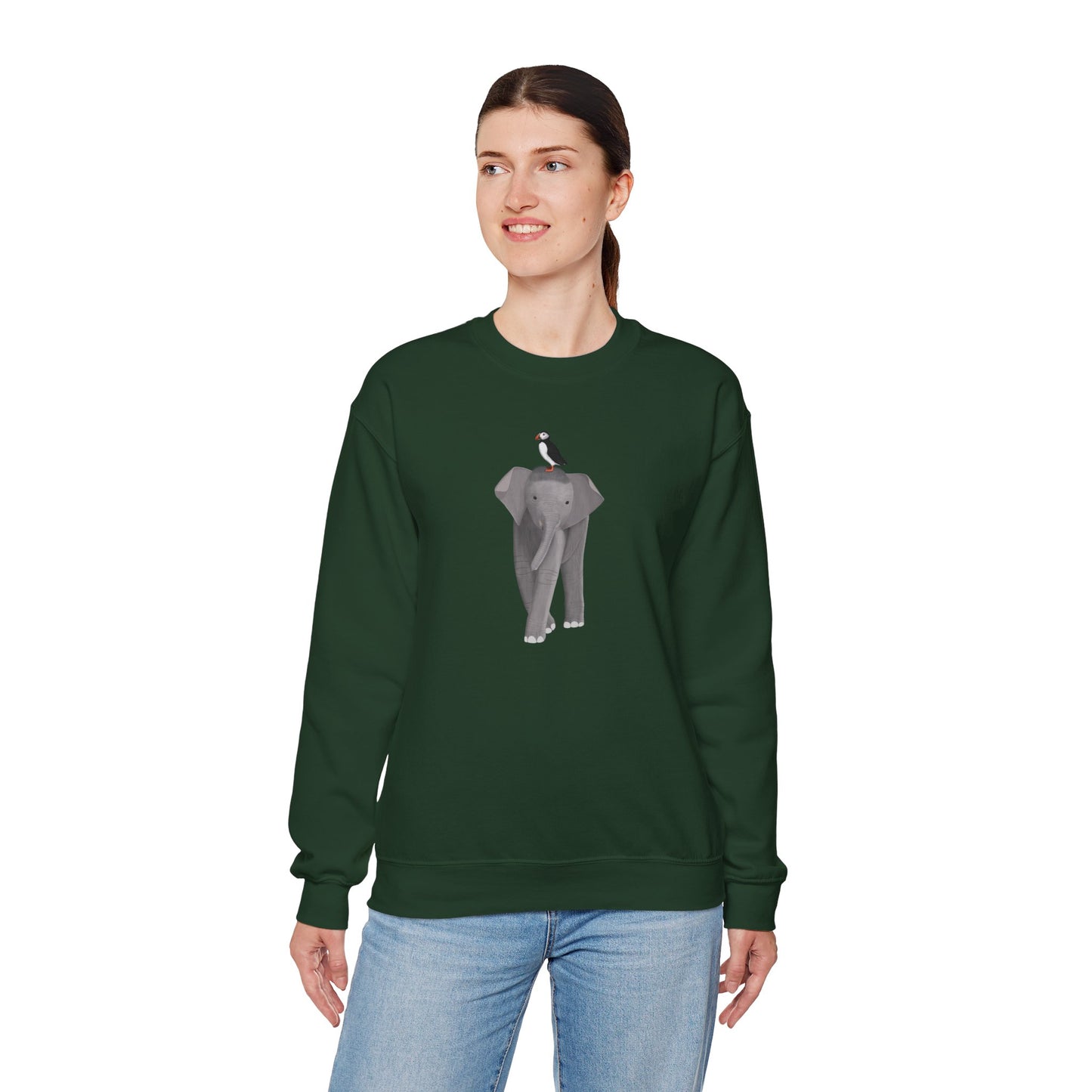 Elephant with Puffin Bird Birding & Birdwatching Sweatshirt