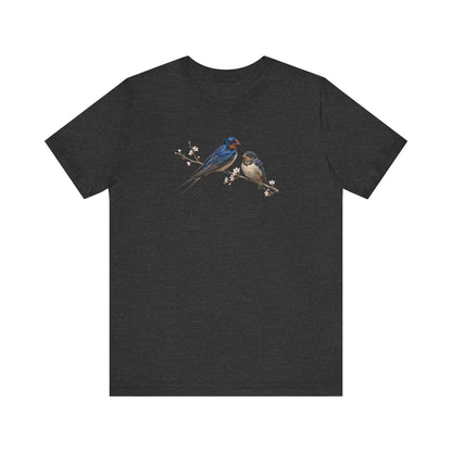 Barn Swallow & Fledgling T-Shirt | Spring Blossoms Unisex Graphic Tee