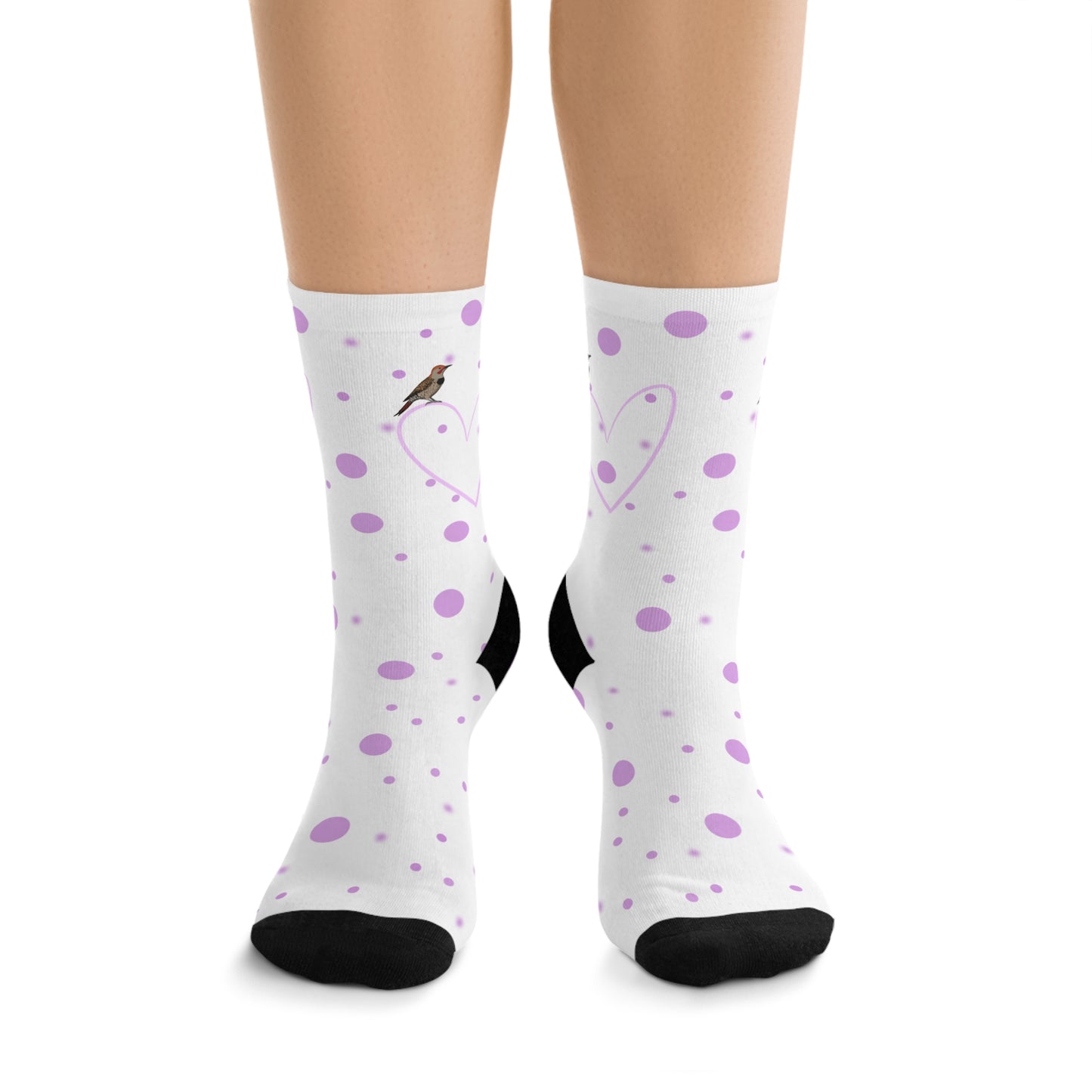 Northern Flicker Valentine's Day Pink Heart and Dots Bird Socks White