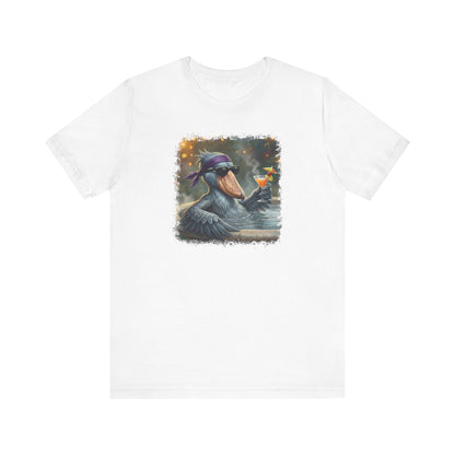 Funny Shoebill T-Shirt | Bird with Sunglasses & Drink | Unisex Summer Tee