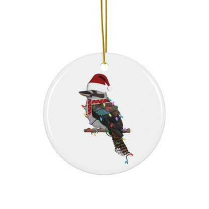 Kookaburra as Santa Ceramic Bird Christmas Ornament | Durable Double-Sided Bird Lover Decor