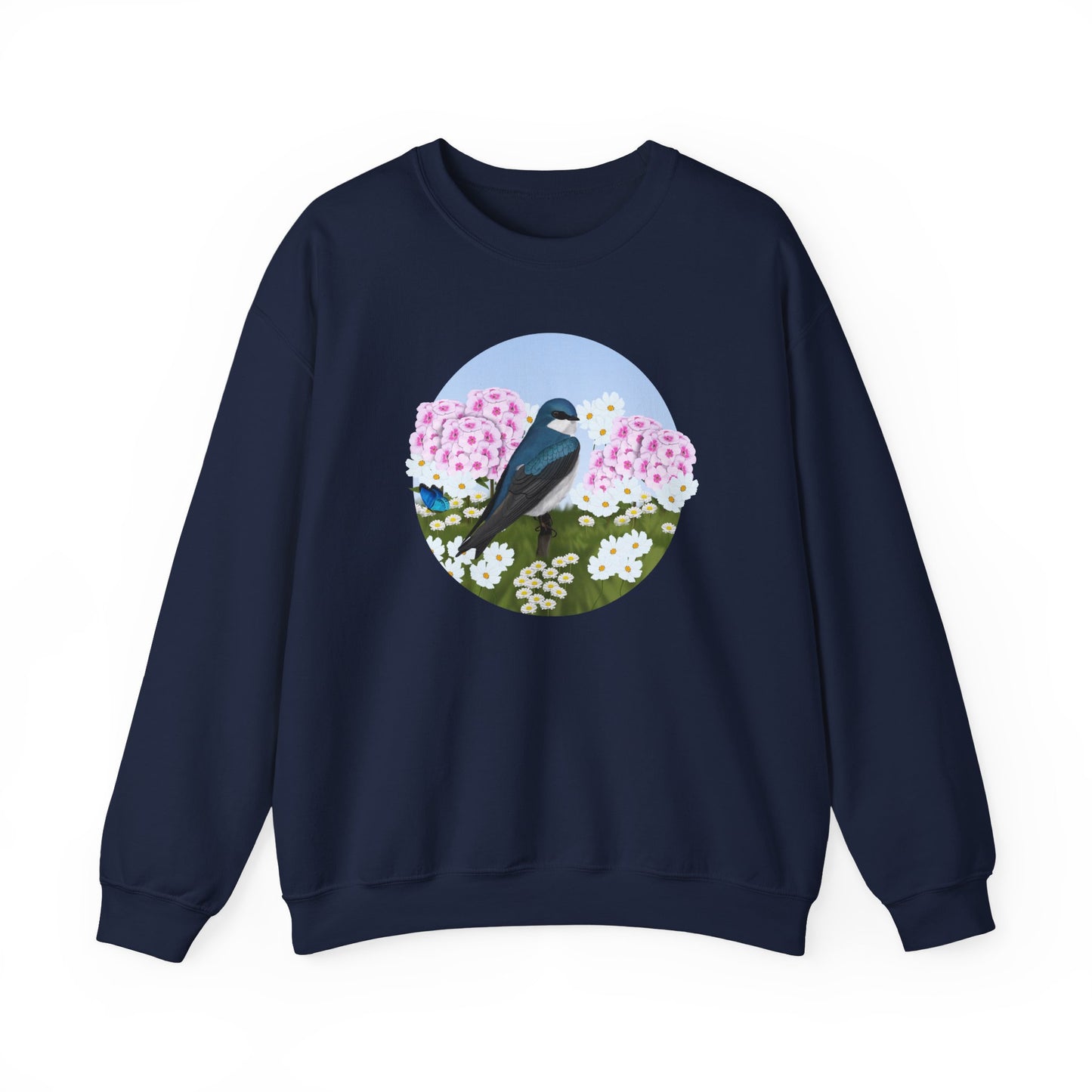 Tree Swallow with Summer Flowers Sweatshirt Birding & Bird Watching Bird Lovers