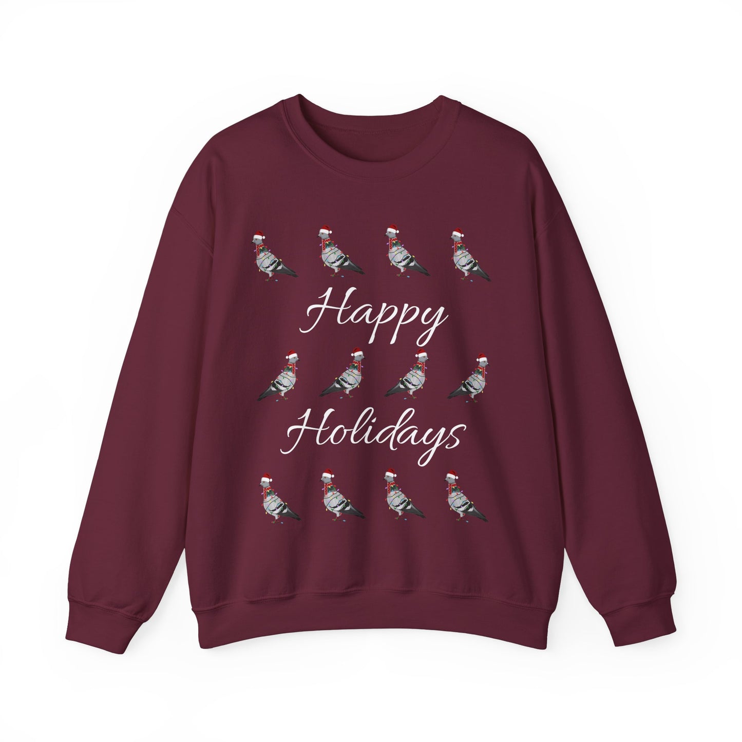 Pigeon as Santa with Hat Scarf and Fairy Lights Happy Holidays Birdwatcher Christmas Bird Sweatshirt