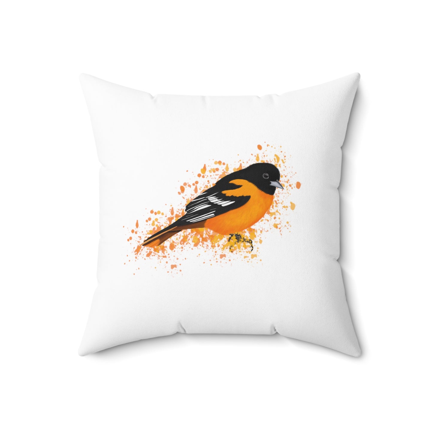 Baltimore Oriole Bird Throw Pillow 16"x16" White