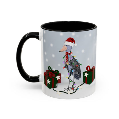 Shoebill with Christmas Hat and Scarf Snow Bird Coffee Mug