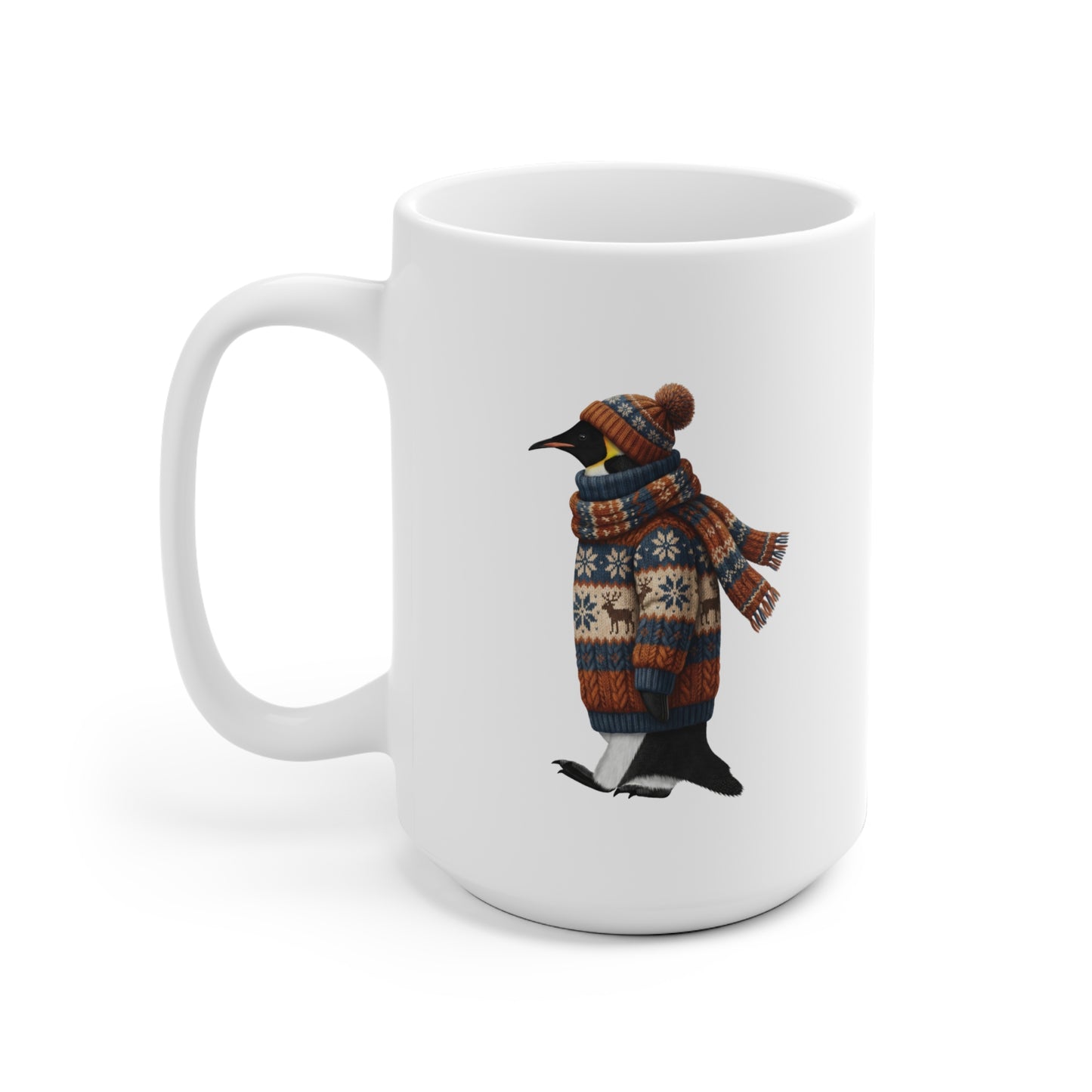 Pinguin mit Strickpullover Weihnachtliche Tasse mit Vogelmotiv – Ideal für Kakao & Kaffee