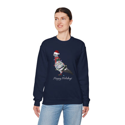 Pigeon with Fairy Lights as Santa Happy Holidays Birdwatcher Christmas Bird Sweatshirt