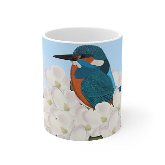 Kingfisher Spring Apple Blossoms Bird Ceramic Mug 11oz