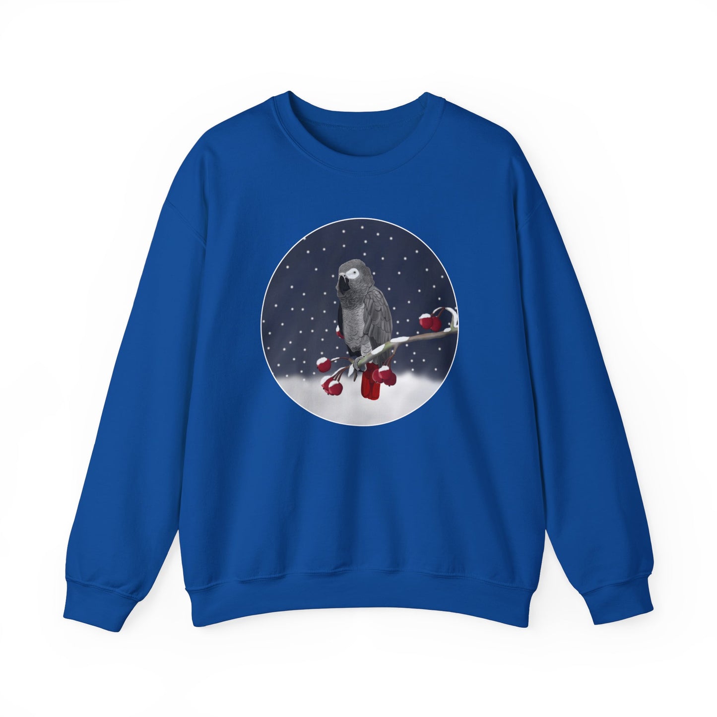 Grey Parrot on a Winter Branch Birdwatcher Christmas Bird Sweatshirt