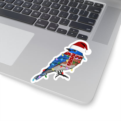 Bluebird with Fairy Lights Santa Claus Hat and Scarf Christmas Bird Sticker