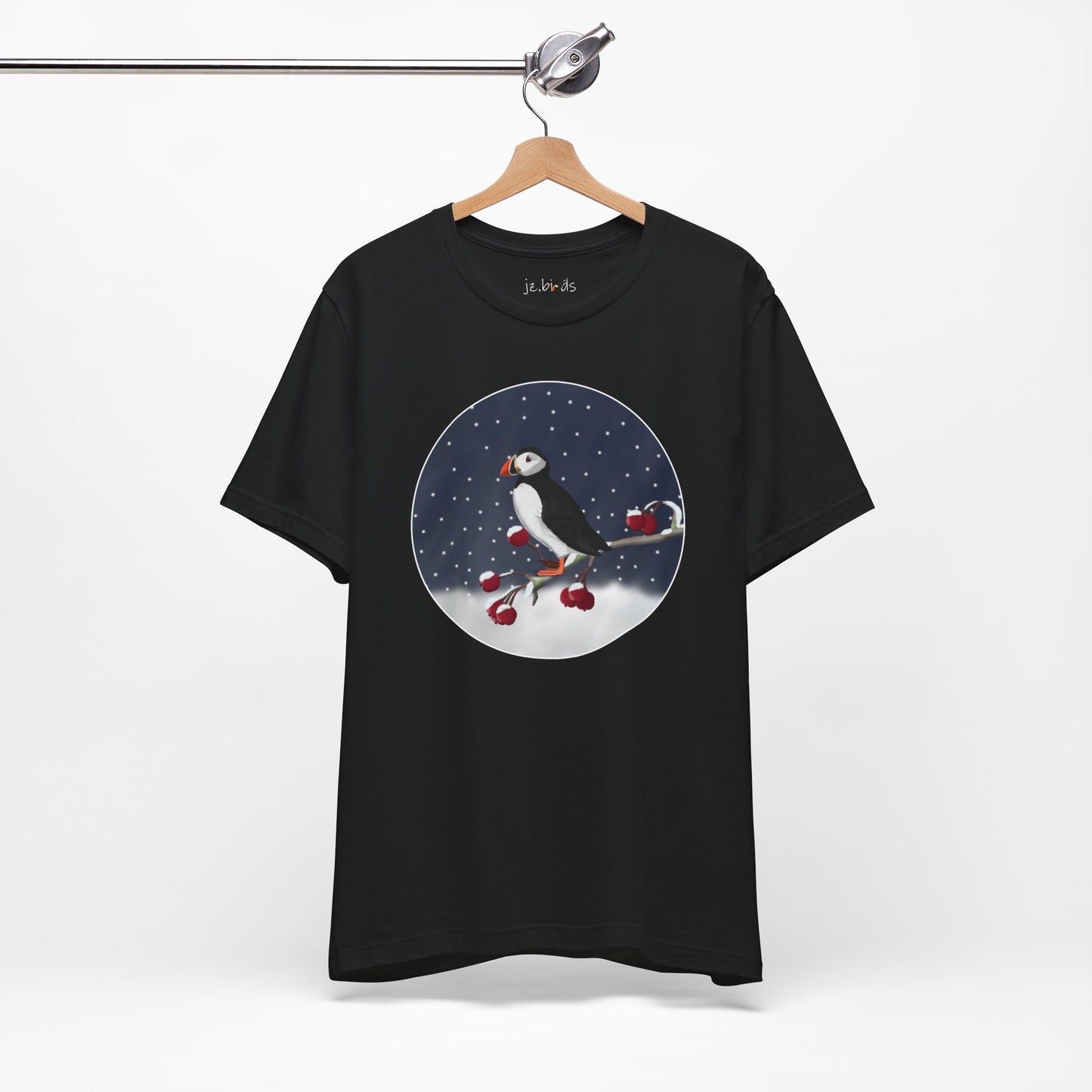 Puffin on a Winter Branch Birdwatcher Christmas Bird T-Shirt