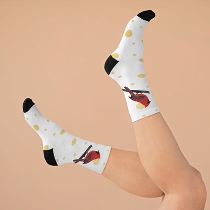 Cardinal with Golden Dots Birding & Birdwatching Bird Socks White