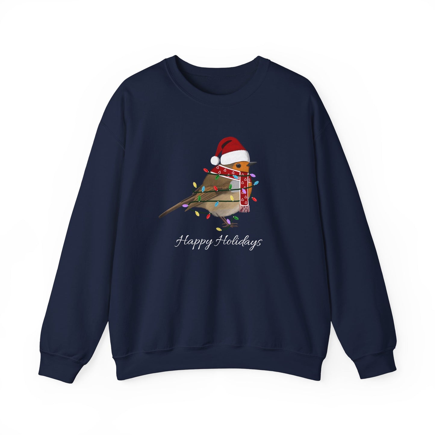 European Robin with Fairy Lights as Santa Happy Holidays Birdwatcher Christmas Bird Sweatshirt