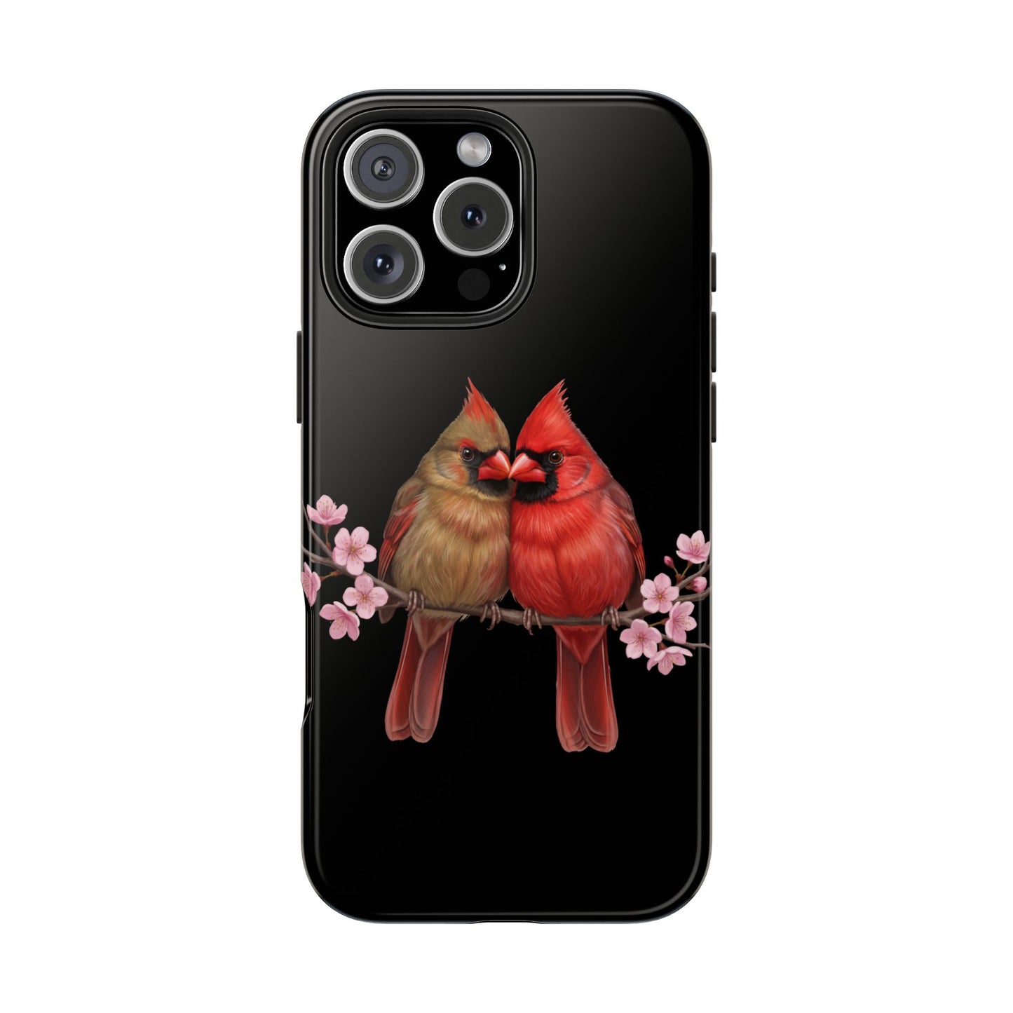 Northern Cardinal with Cherry Blossoms iPhone Case – Premium Tough Phone Cover Black