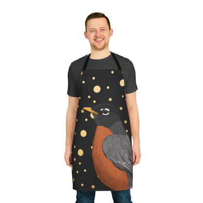 Robin Golden Dots Birdlover Bird Art Apron Black