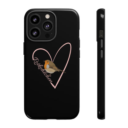 Rotkehlchen mit Herz Premium Handyhülle – Doppelt Geschützt & Rundum Bedruckt Schwarz