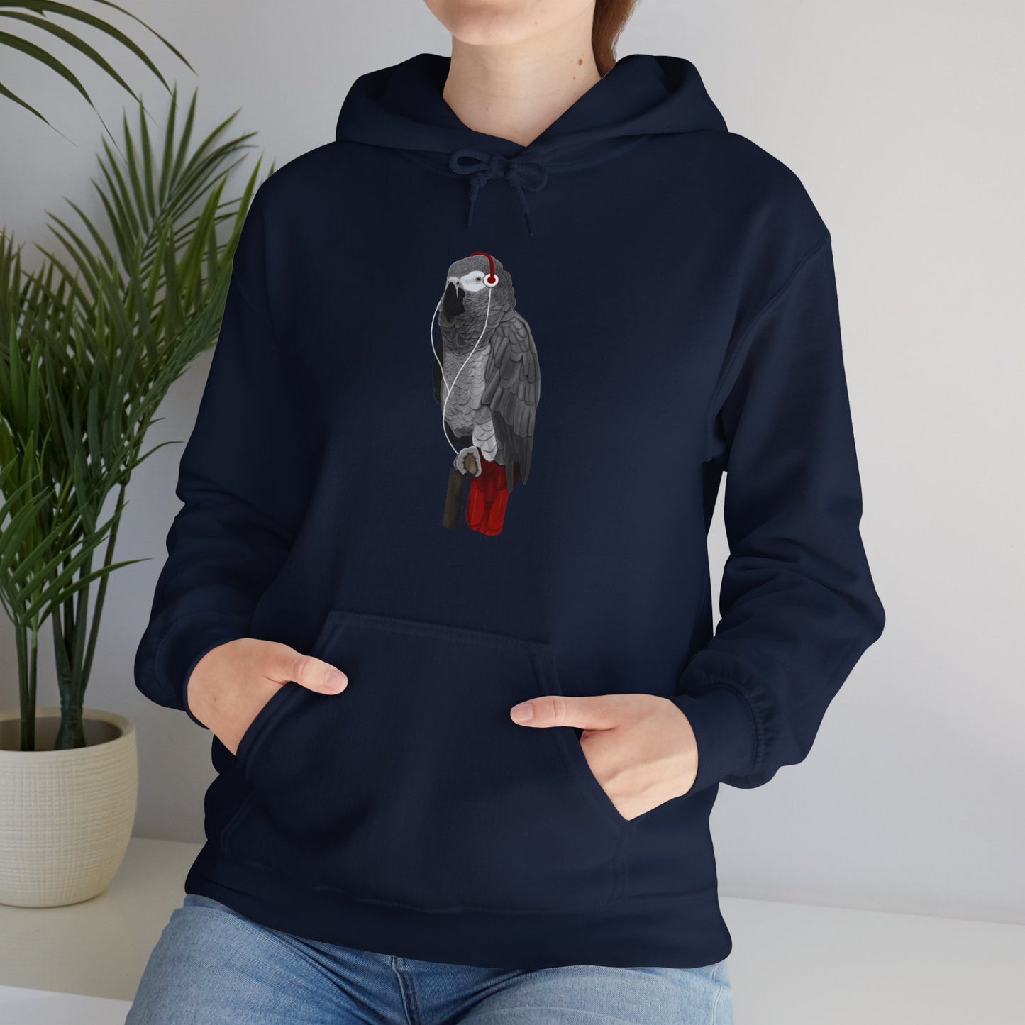 Grey Parrot with Music Headphones Bird Birdwatching Birdlover Hoodie