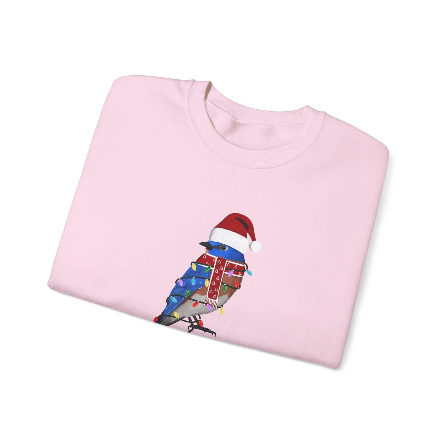 Bluebird with Fairy Lights as Santa Happy Holidays Birdwatcher Christmas Bird Sweatshirt