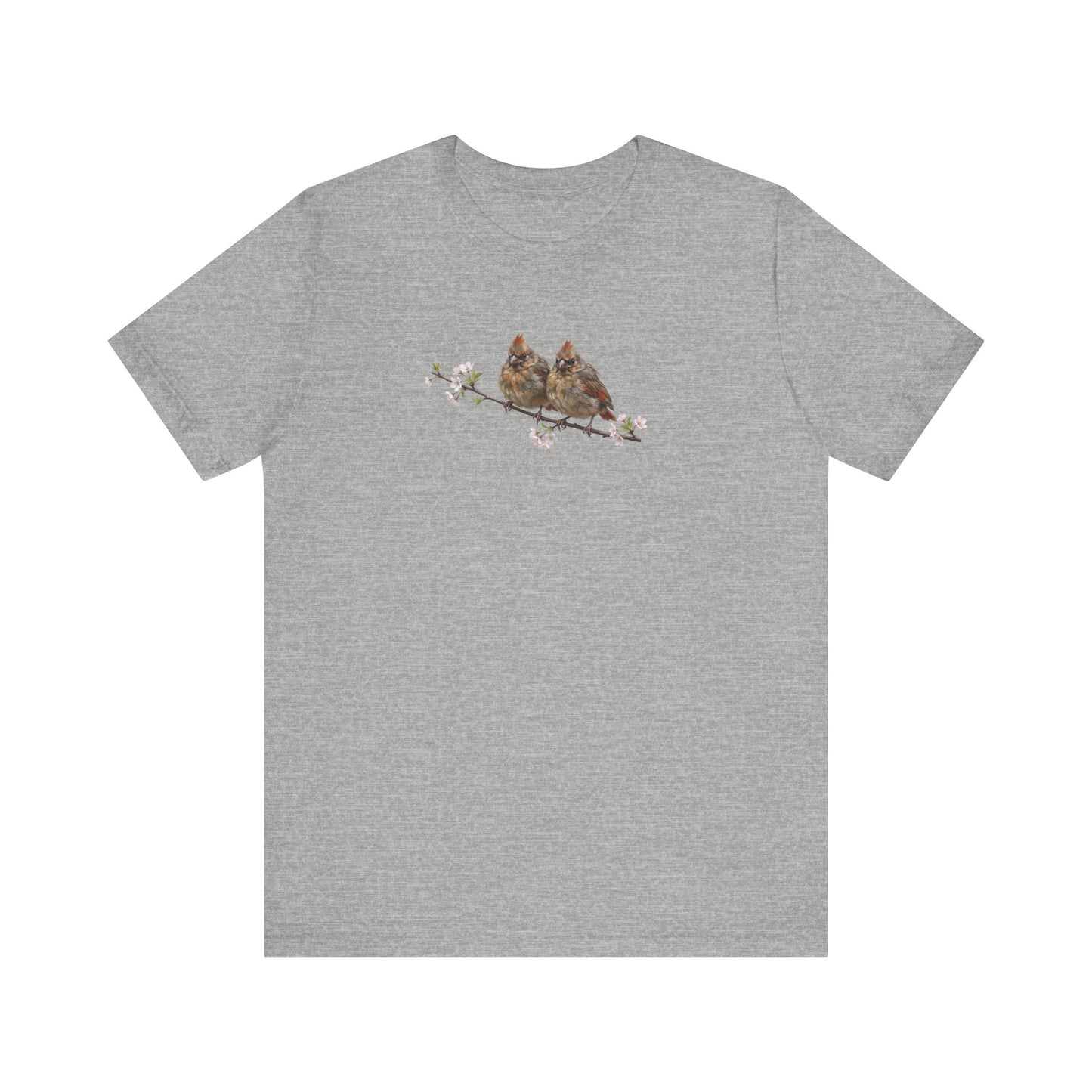 Cardinal Fledgling T-Shirt | Spring Blossoms Unisex Graphic Tee for Bird Watchers