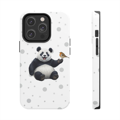 Cute Panda Bear with European Robin Animal iPhone Case - Dual-Layer PC/TPU Protective Cover for iPhone