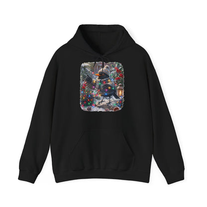 Premium Hoodie Amsel und die Lichterkette im winterlichen Garten für Vogelbeoachter