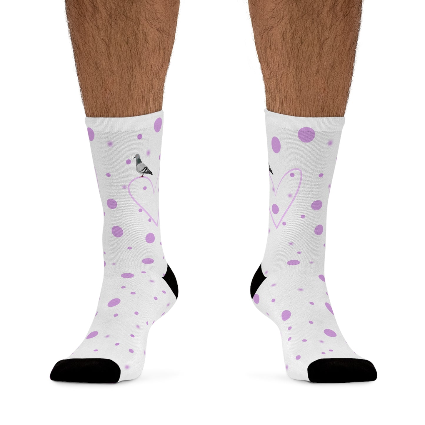 Pigeon Valentine's Day Pink Heart and Dots Bird Socks White