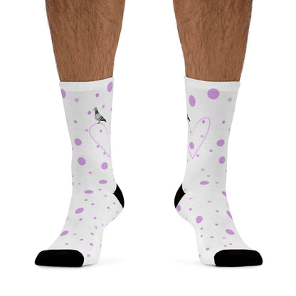 Pigeon Valentine's Day Pink Heart and Dots Bird Socks White