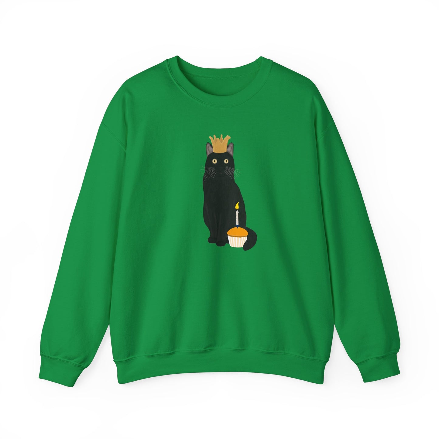 Black Birthday Cat with Muffin and Golden Crown Cat Lover Sweatshirt