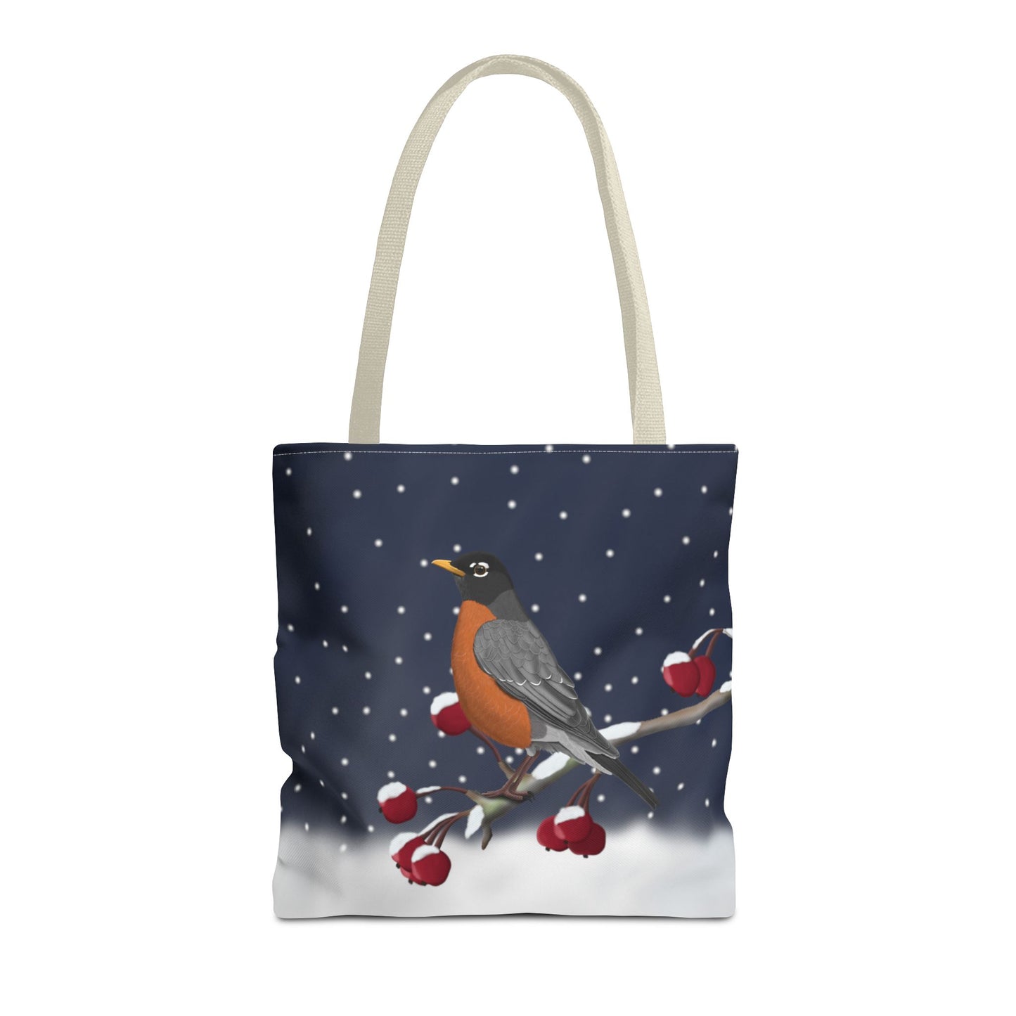 Robin on a Winter Branch Christmas Bird Tote Bag 16"x16"