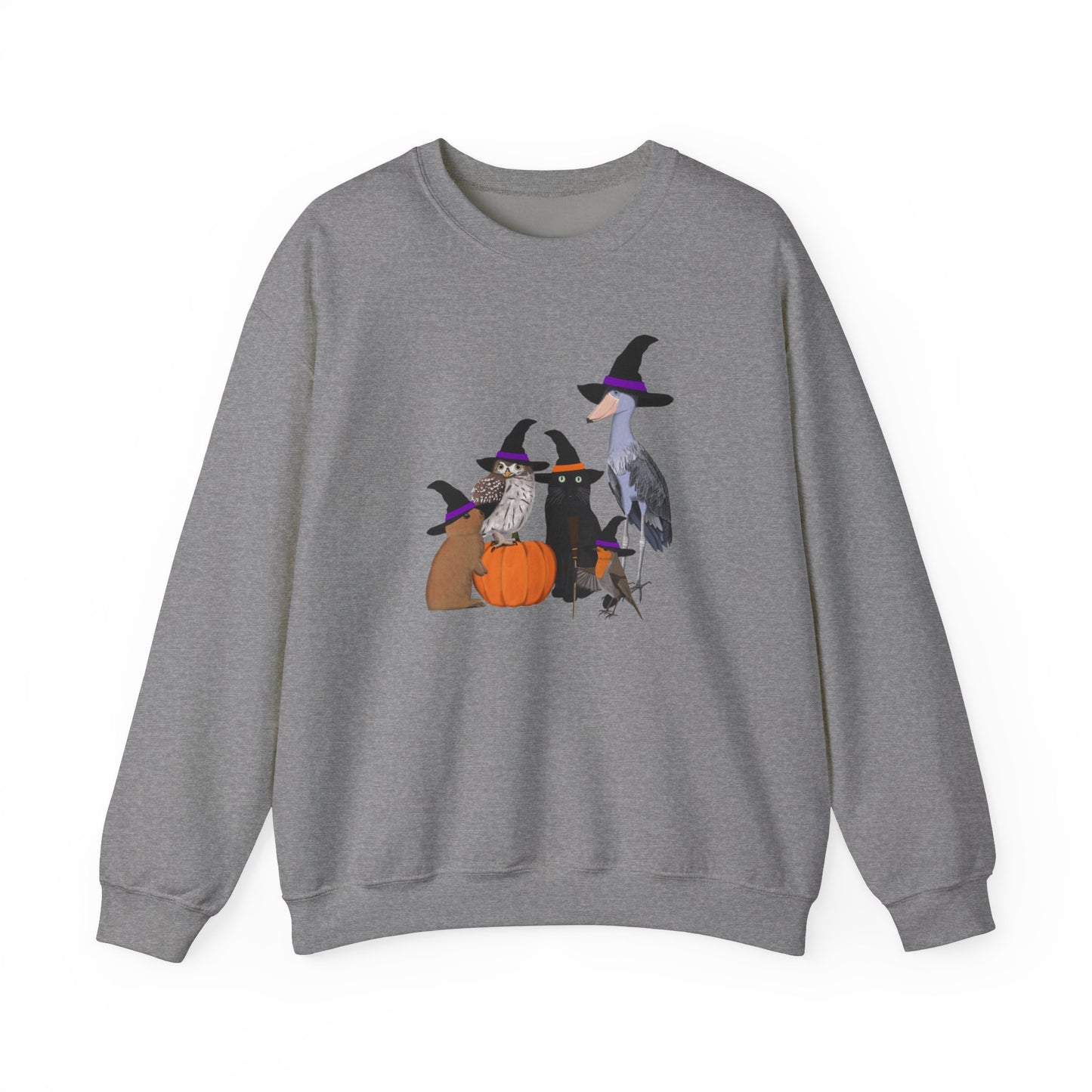 Robin Shoebill Owl Rabbit with Cat Happy Halloween Birds Sweatshirt