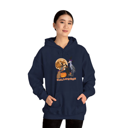 Robin Shoebill with Cat and Bunny Halloween Bird Hoodie