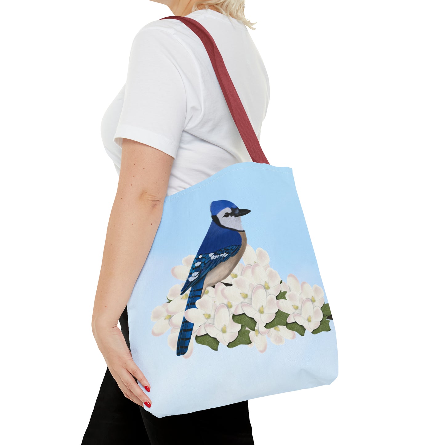Blue Jay in Spring Blossoms Bird Tote Bag 16"x16"