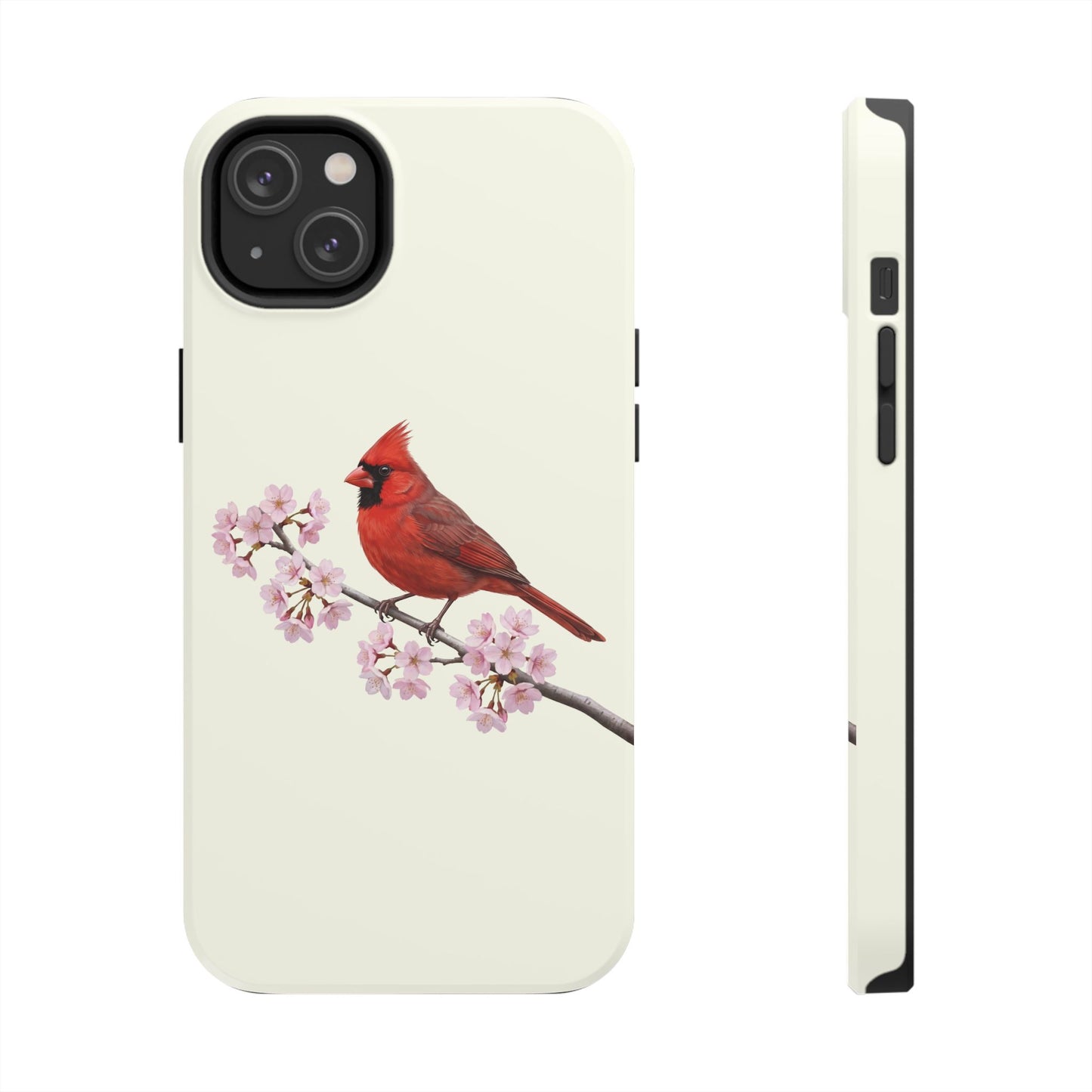 Northern Cardinal & Cherry Blossom Tough iPhone Case Creamy White
