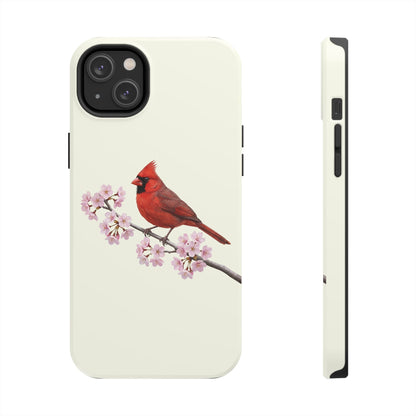 Northern Cardinal & Cherry Blossom Tough iPhone Case Creamy White