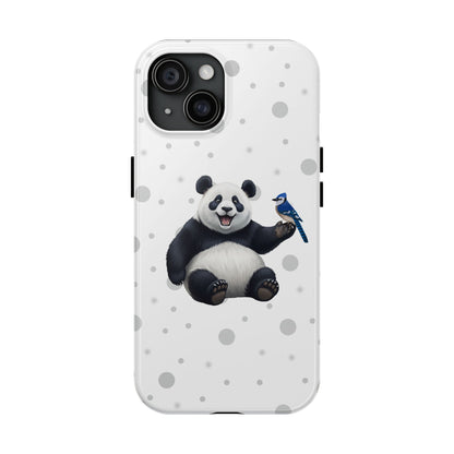 Cute Panda Bear with a Blue Jay Animal iPhone Case - Dual-Layer PC/TPU Protective Cover for iPhone